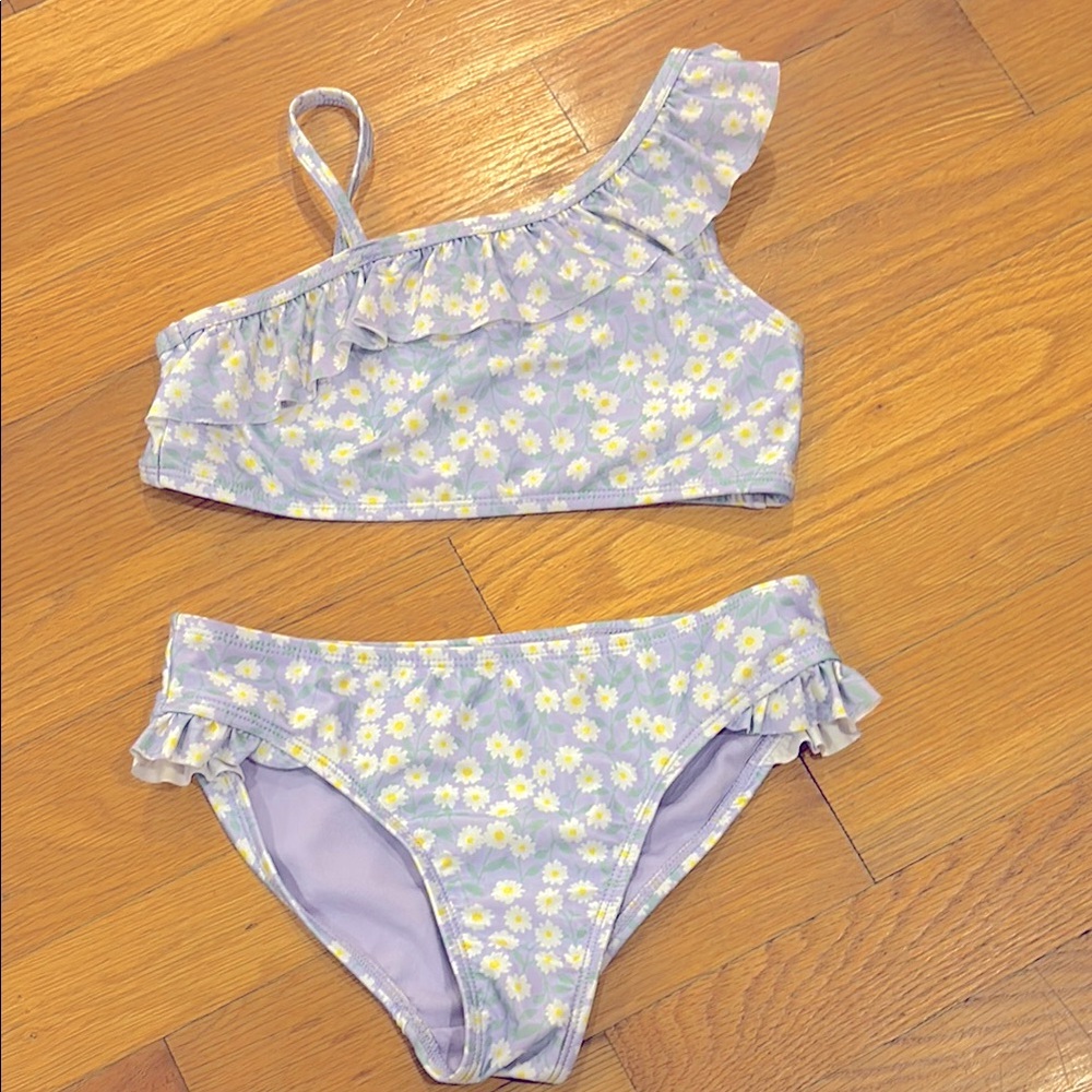FINAL PRICE! NO FLAWS Lavender Daisy Ruffle Floral Bikini Swimsuit Girls 2 Piece